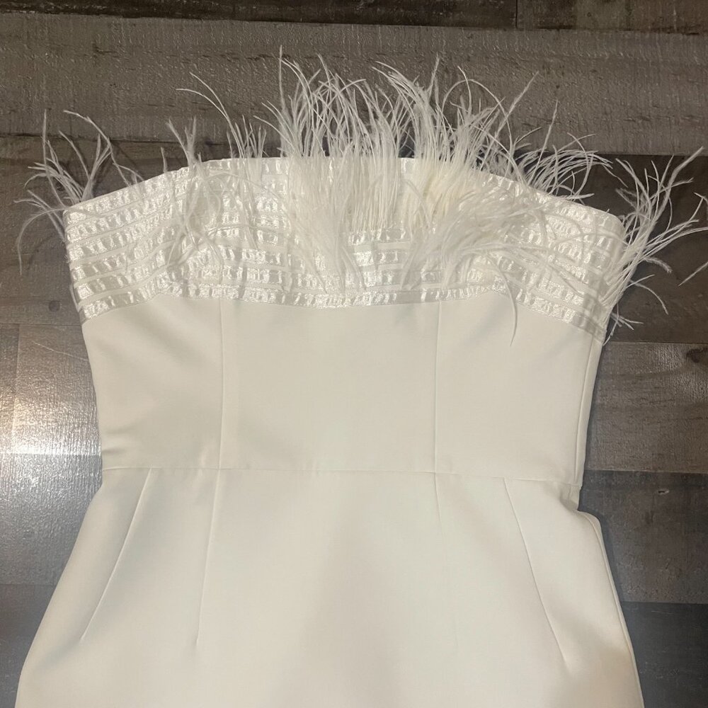 Bronx and Banco Women's Strapless Feathered Mini Dress Lola Blanc sz S 4 - Picture 4 of 10